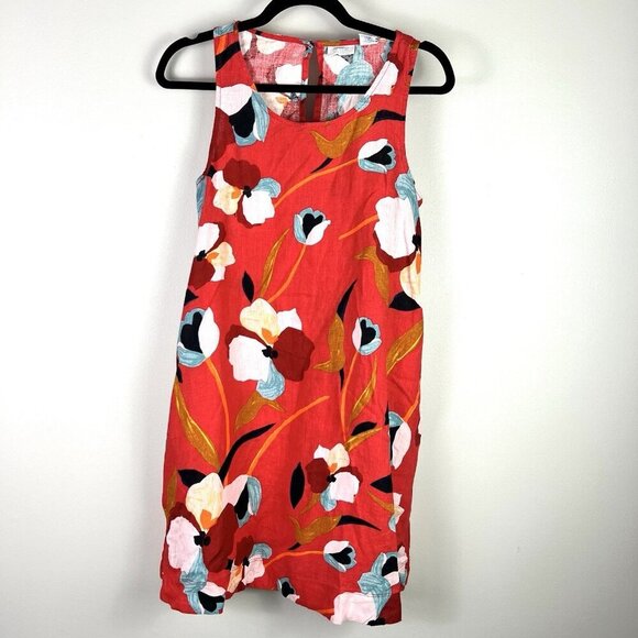Sigrid Olsen Linen Trapeze Dress Orange Floral Tropical Island Vacation Beachy - Picture 2 of 8